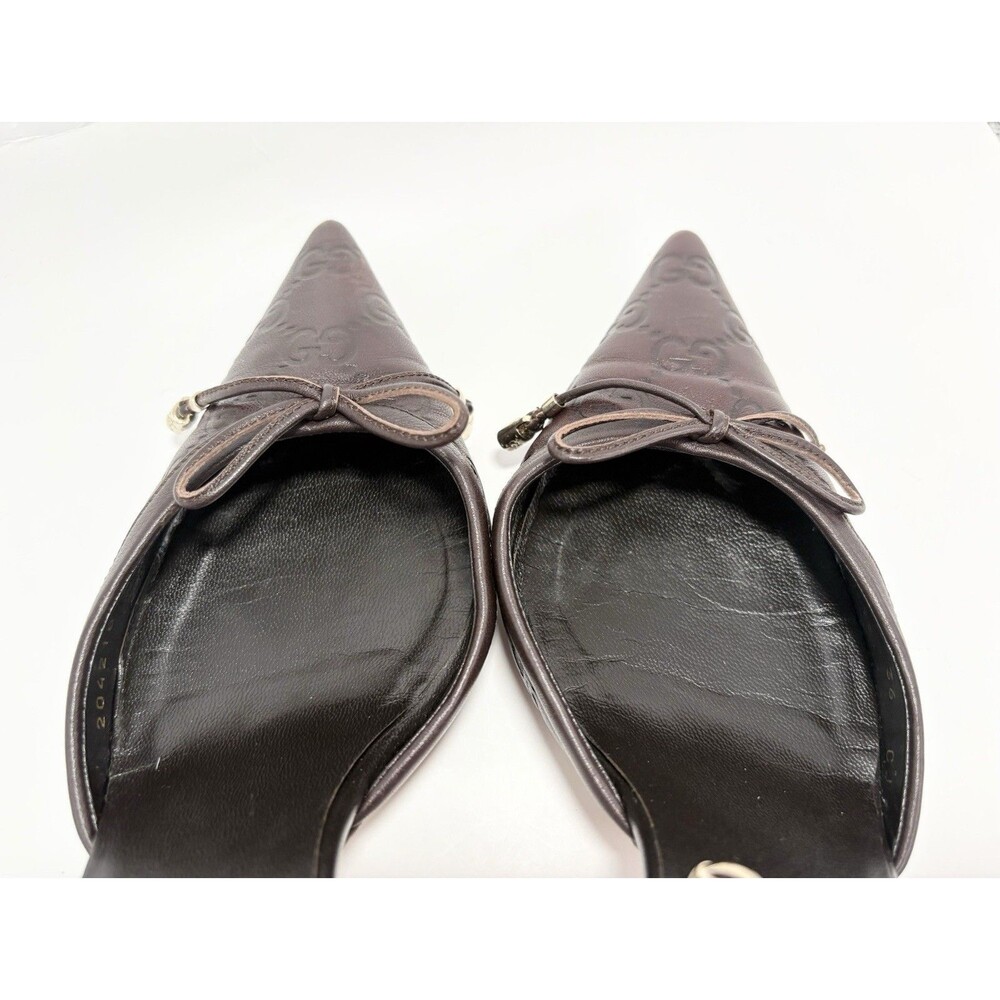 Gucci Brown Leather Guccissima GG Monogram Heels w/ Bow Accent Y2K Sz EU 36C 6 - Picture 13 of 14